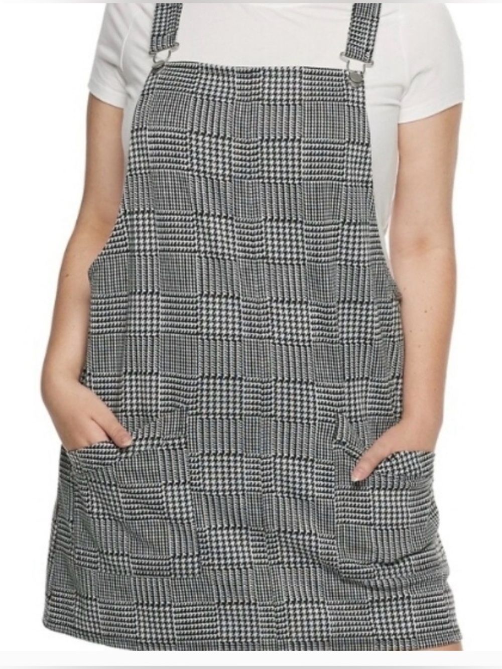 SO Black & White Plaid Pinafore Dress